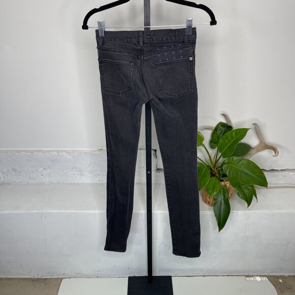 Ksubi Skinny Jeans 24 Dark Gray Denim Stretch Ankle Zip Embroidered Cross Logo - Picture 2 of 10